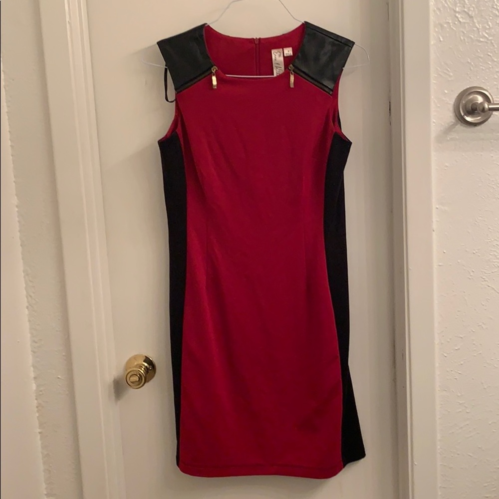 Red and black bodycon dress